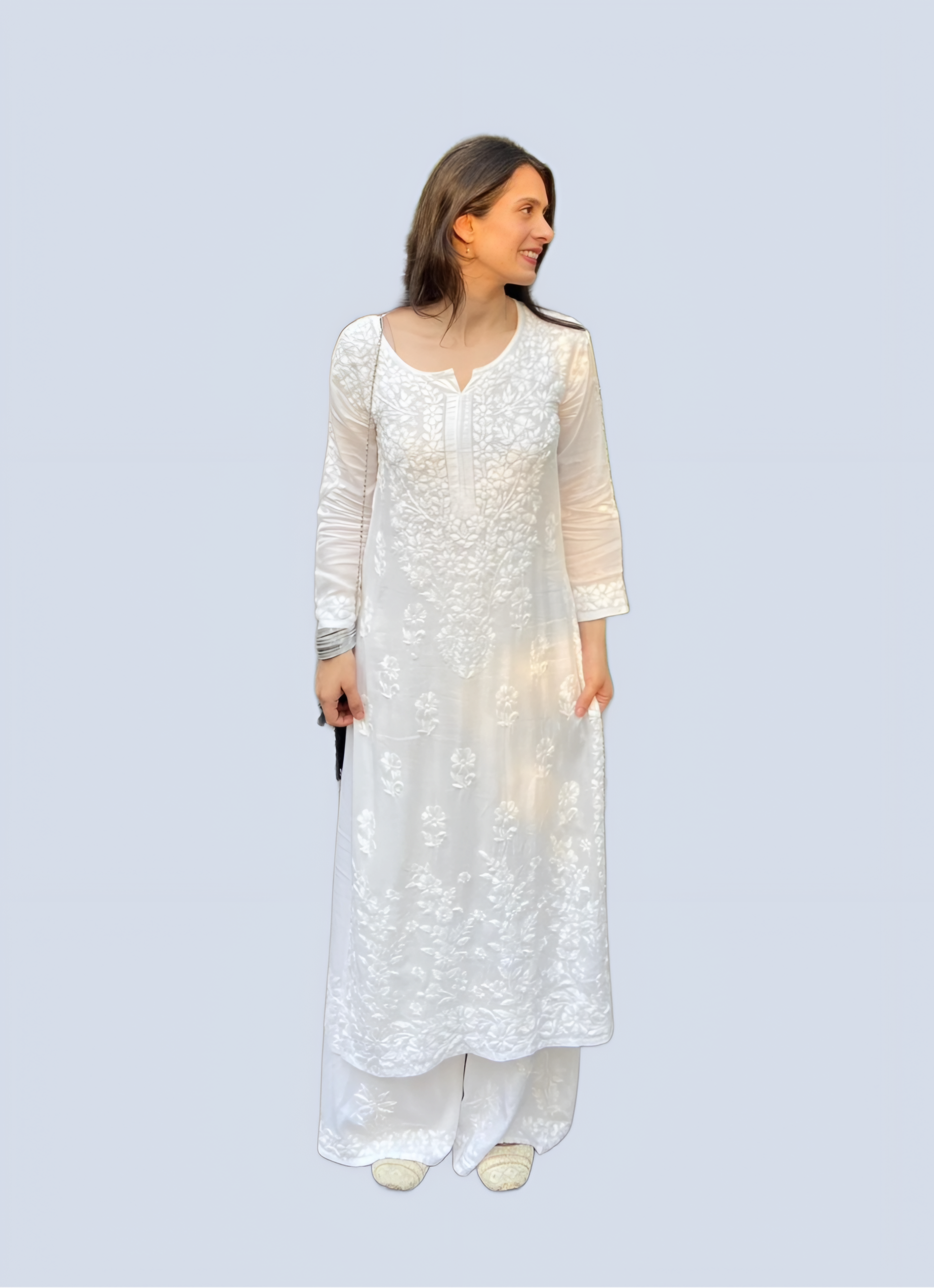 White Naila Modal Chikankari Kurti Set