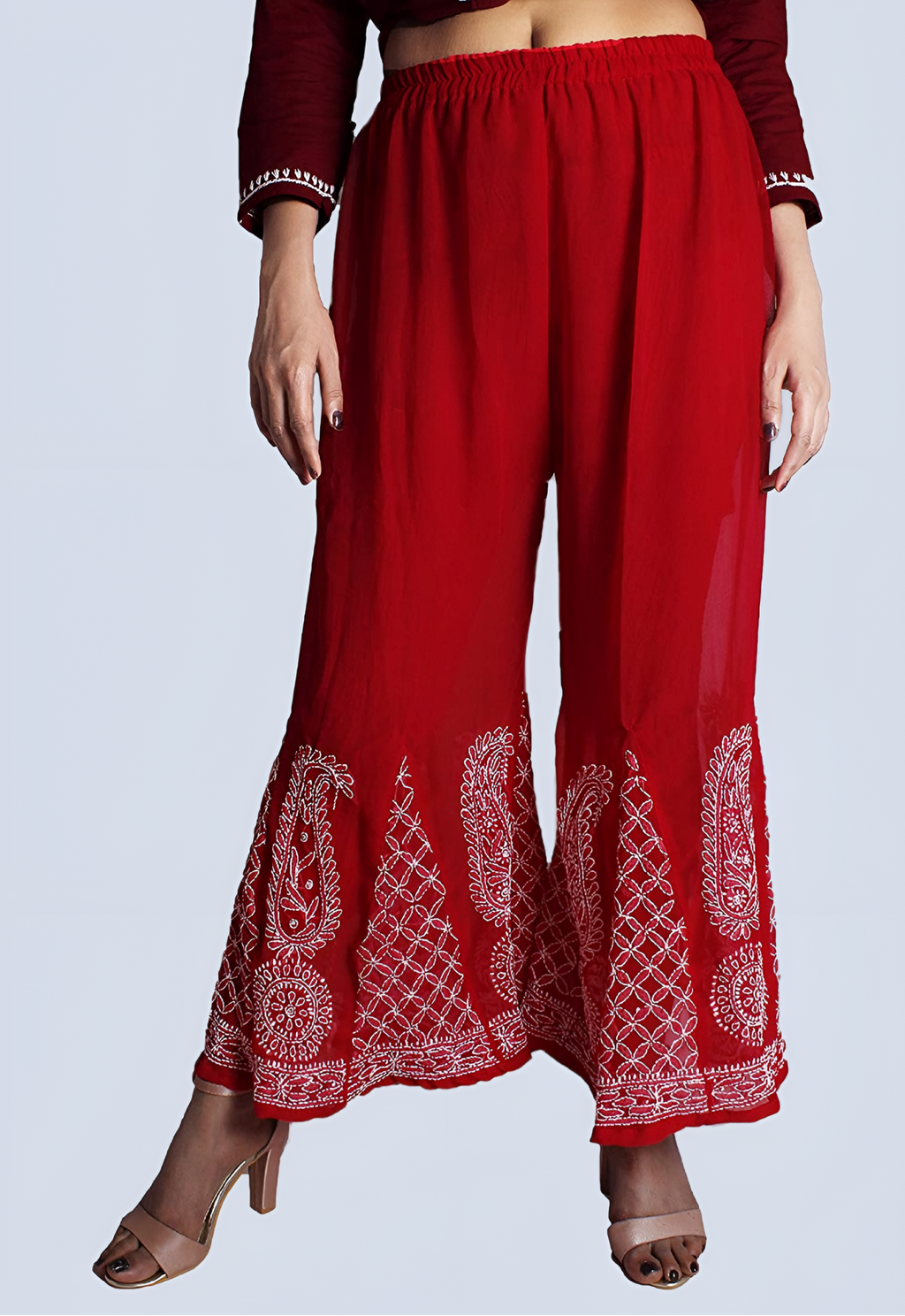 Red white Nashwa Georgette Sharara with lining