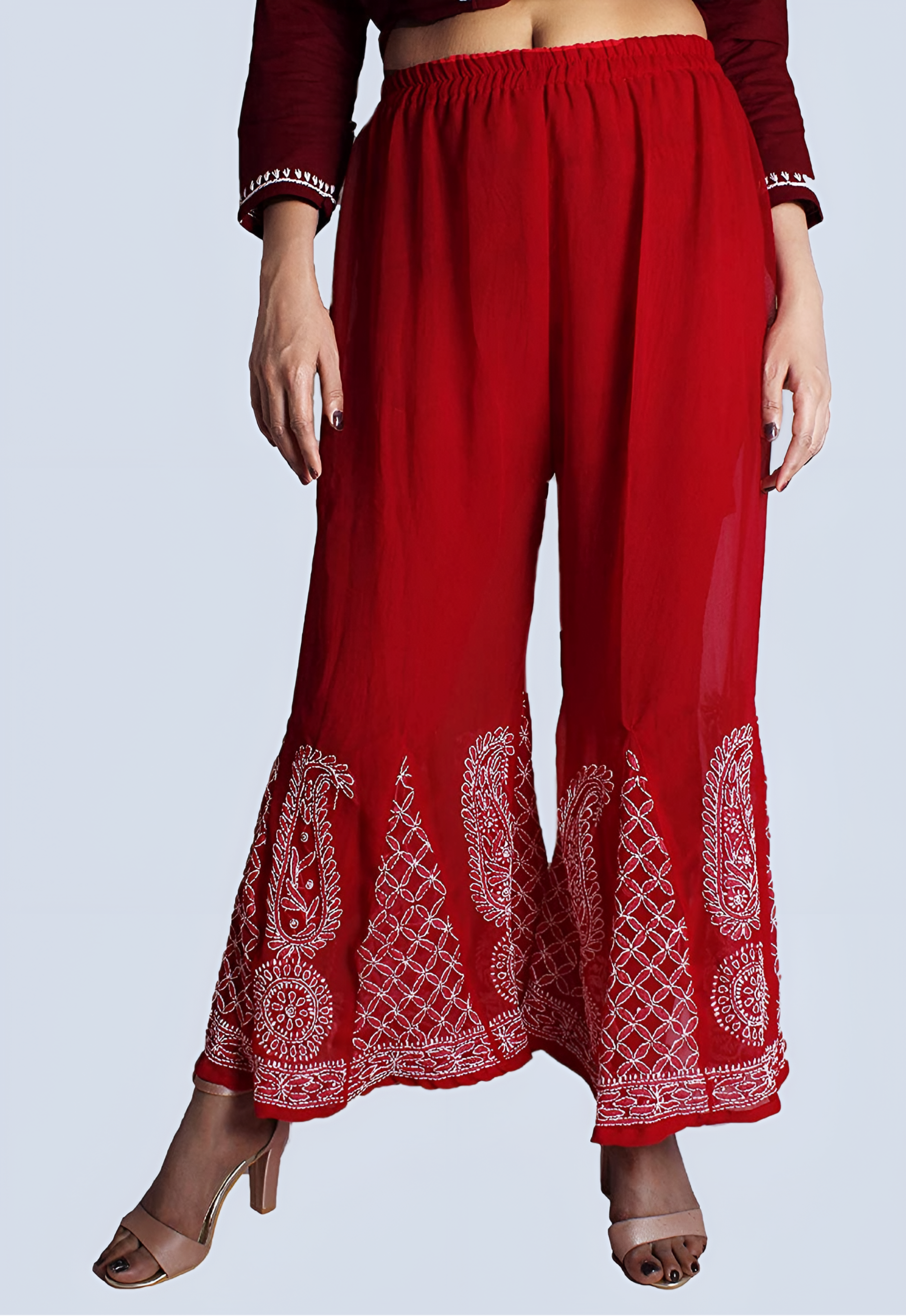 Red white Nashwa Georgette Sharara with lining