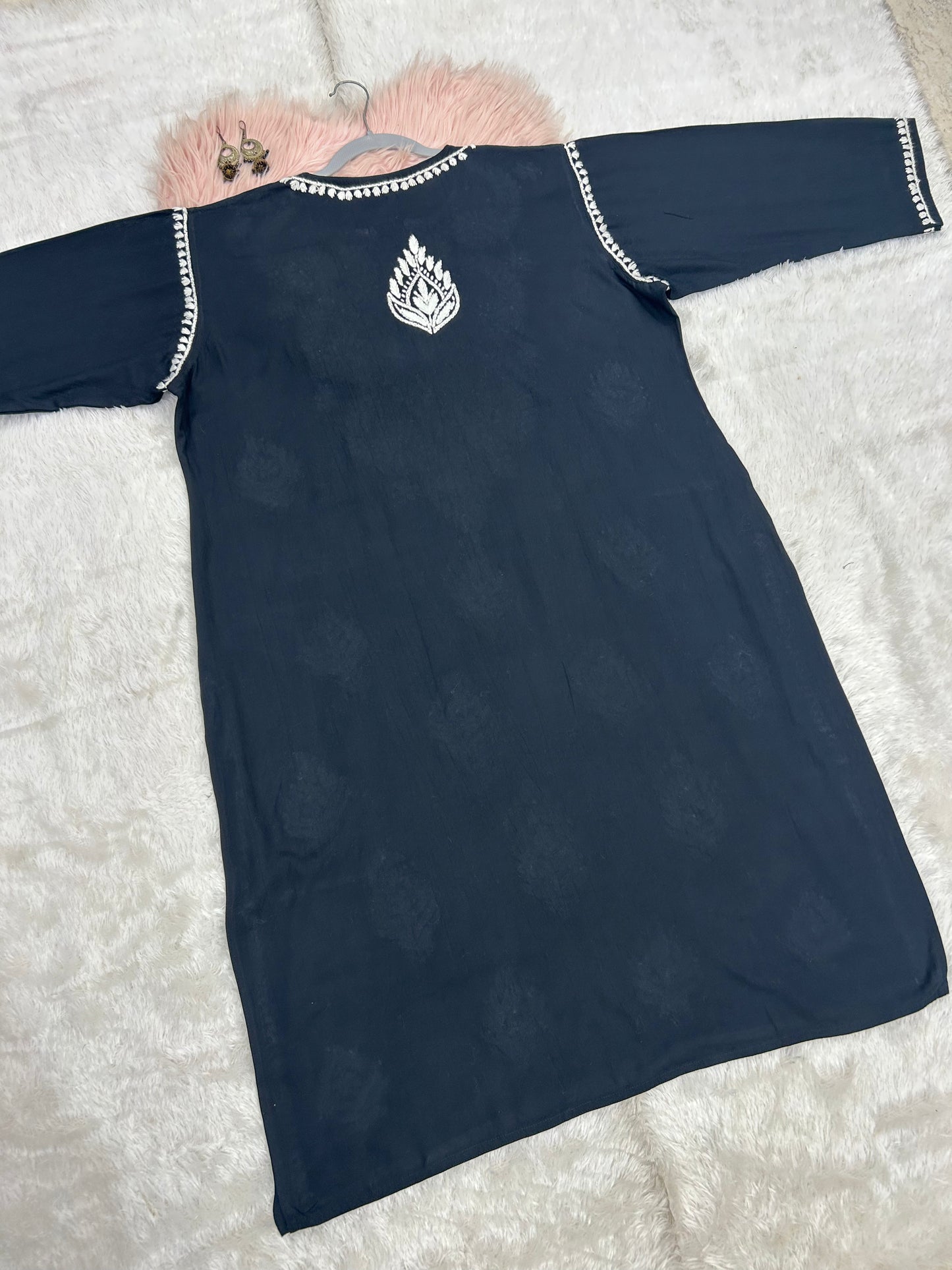 Navy blue rayon plus size chikankari kurti 4
