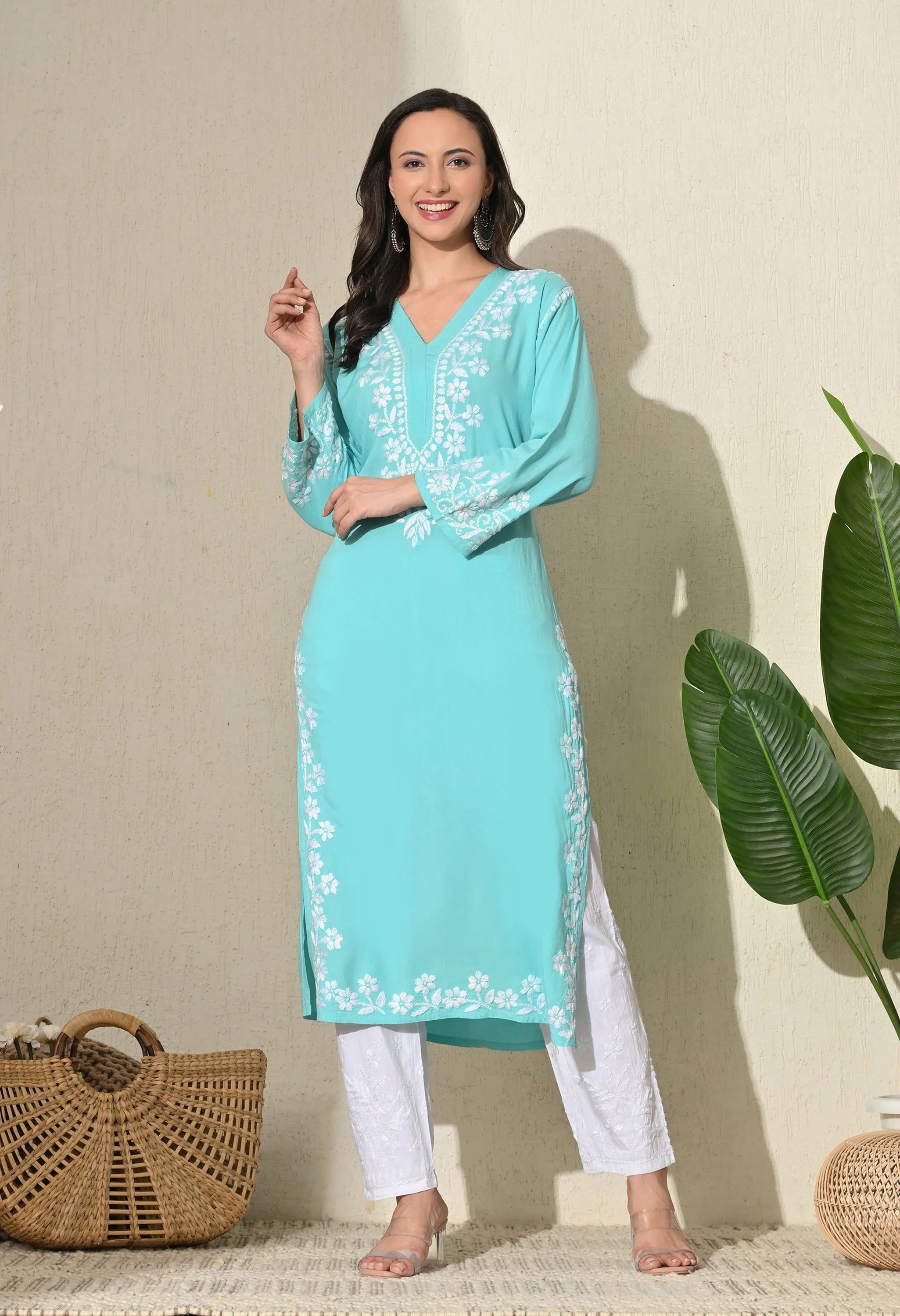 Aqua Rayon V Neck Kurti