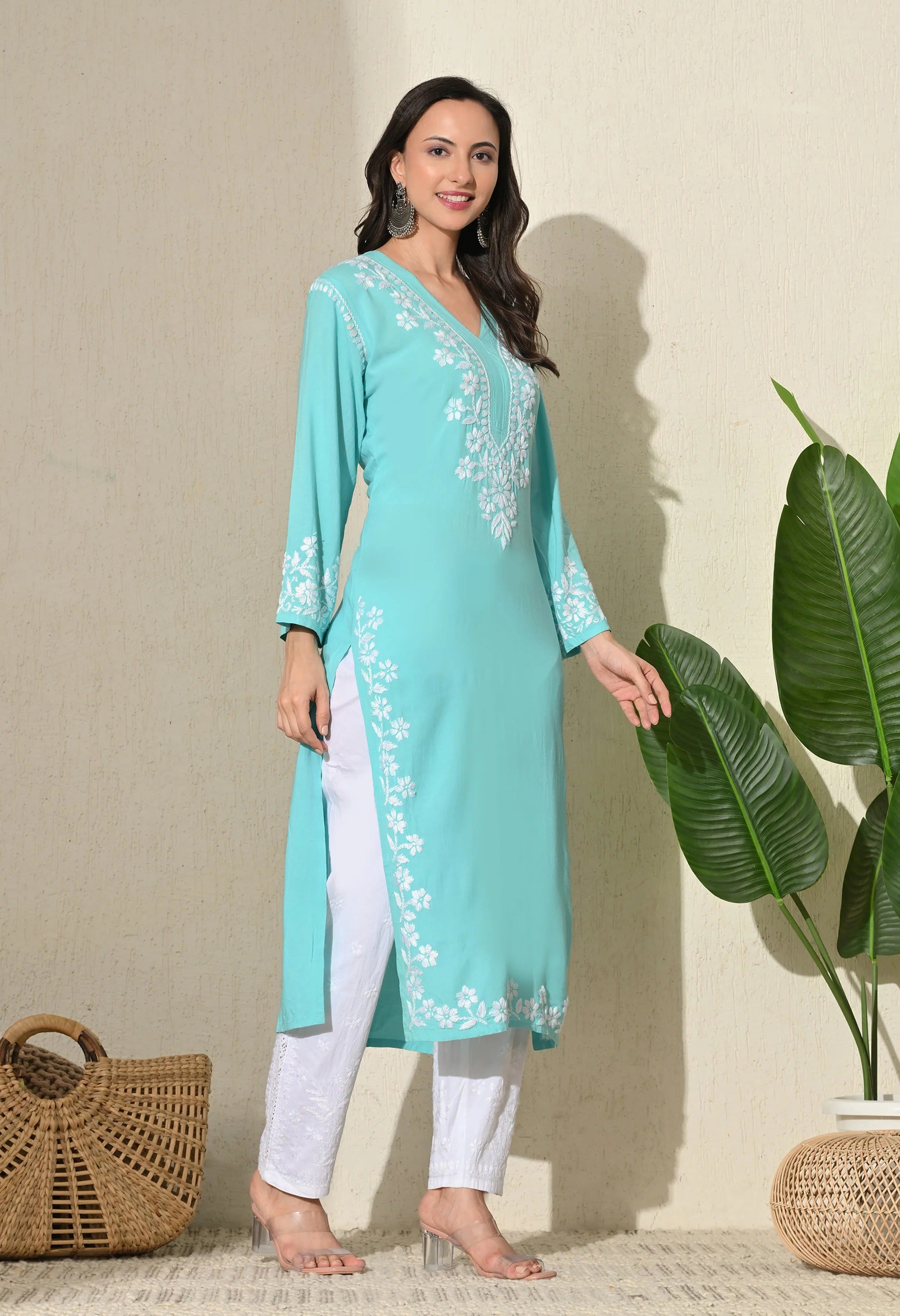 Aqua Rayon V Neck Kurti