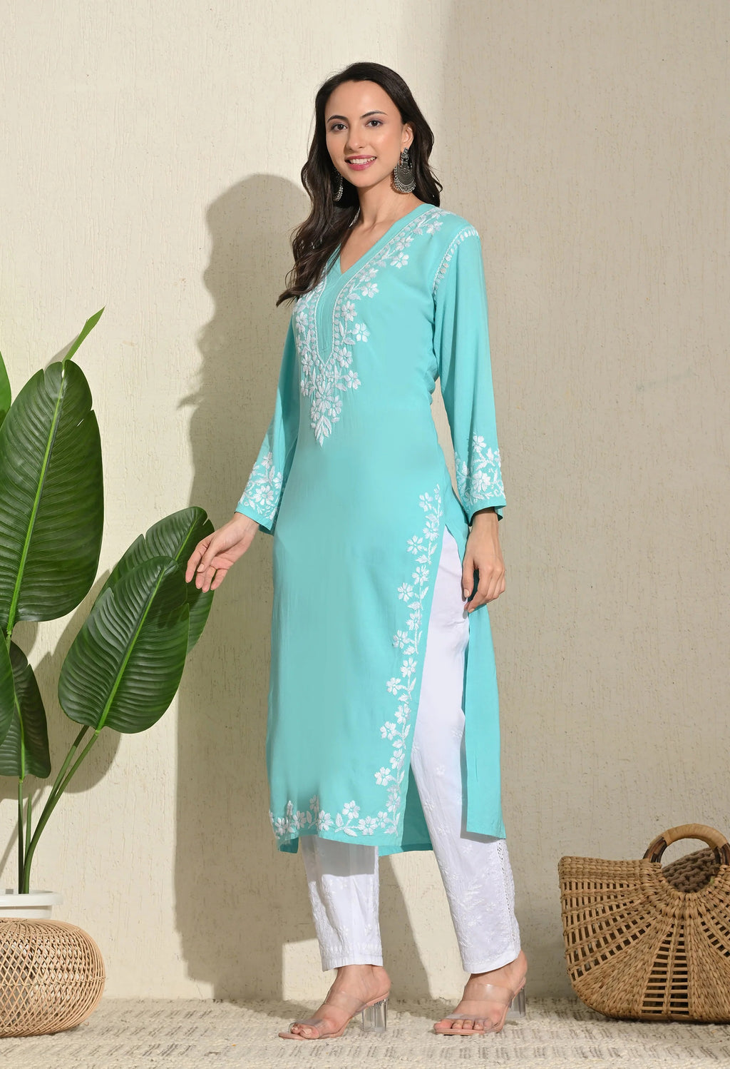 Aqua Rayon V Neck Kurti