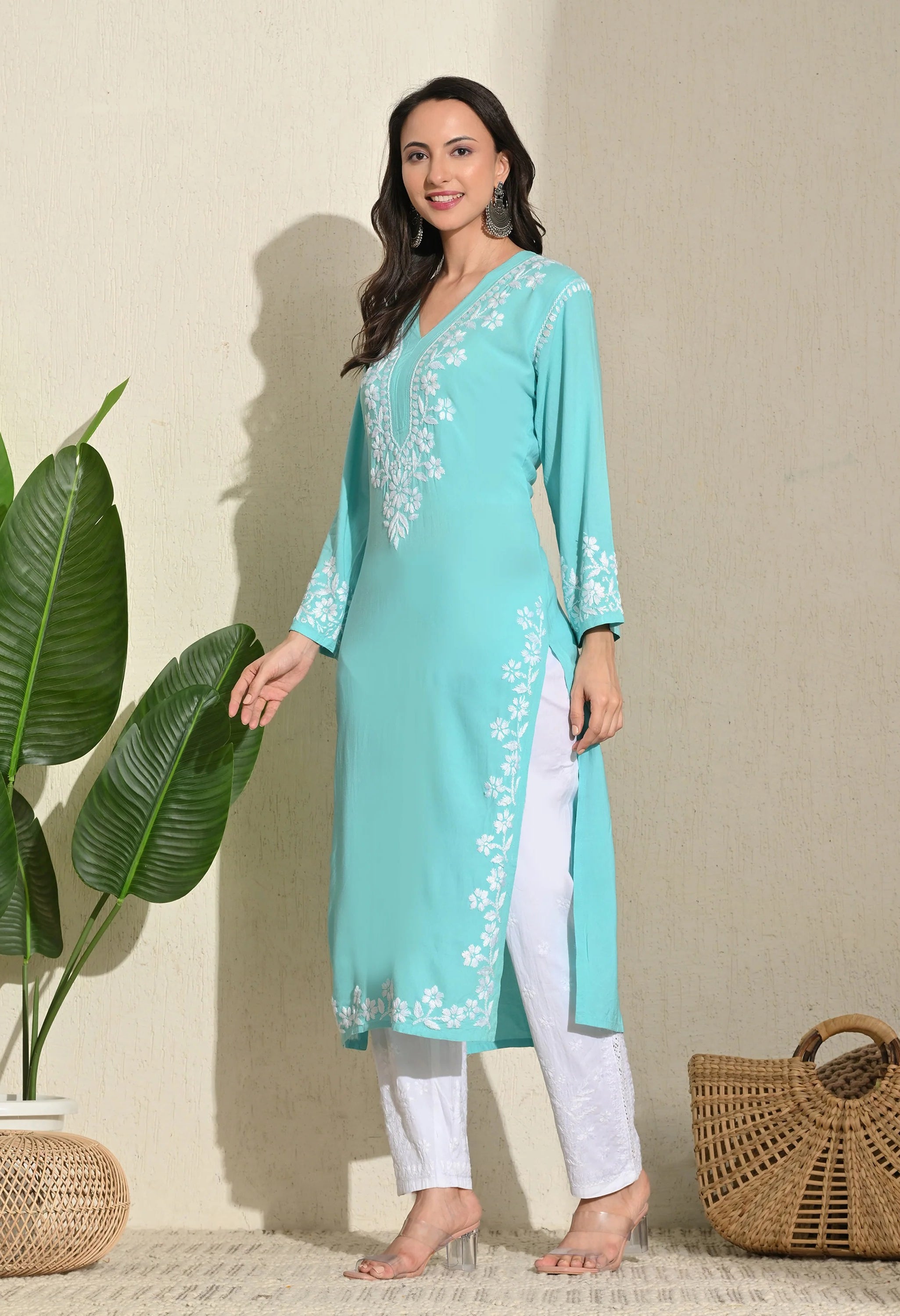 Aqua Rayon V Neck Kurti