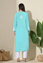 Aqua Rayon V Neck Kurti