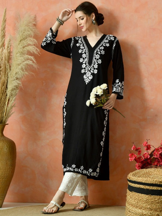 Black Rayon V Neck Kurti