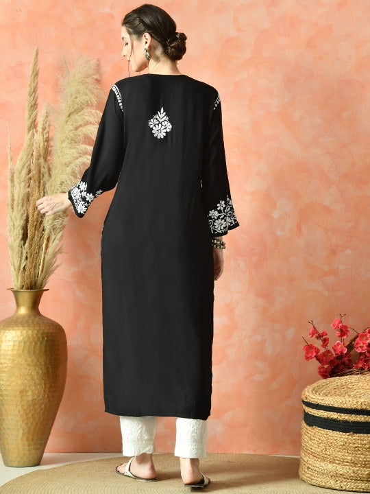 Black Rayon V Neck Kurti