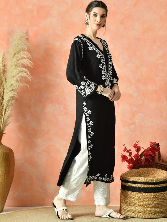 Black Rayon V Neck Kurti