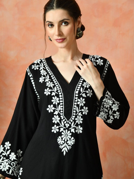 Black Rayon V Neck Kurti
