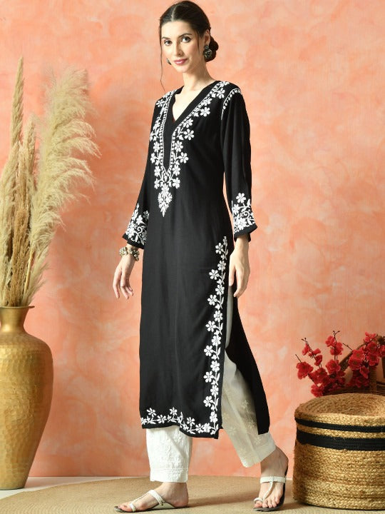 Black Rayon V Neck Kurti