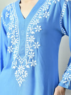 Powder Blue Rayon V Neck Kurti