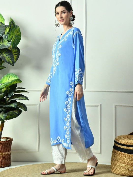 Powder Blue Rayon V Neck Kurti