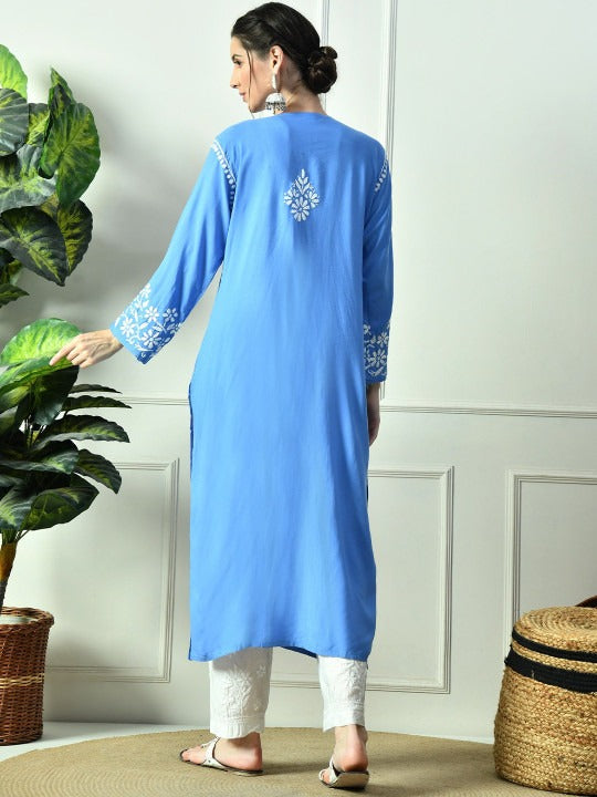 Powder Blue Rayon V Neck Kurti