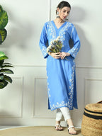 Powder Blue Rayon V Neck Kurti