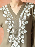 Brown Rayon V Neck Kurti