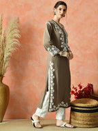 Brown Rayon V Neck Kurti