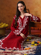 Maroon Rayon V Neck Kurti