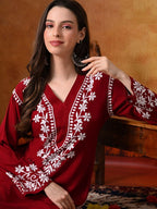 Maroon Rayon V Neck Kurti