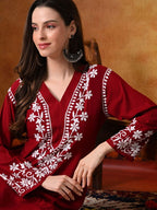 Maroon Rayon V Neck Kurti