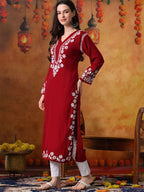 Maroon Rayon V Neck Kurti