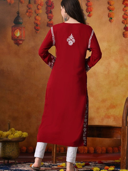 Maroon Rayon V Neck Kurti