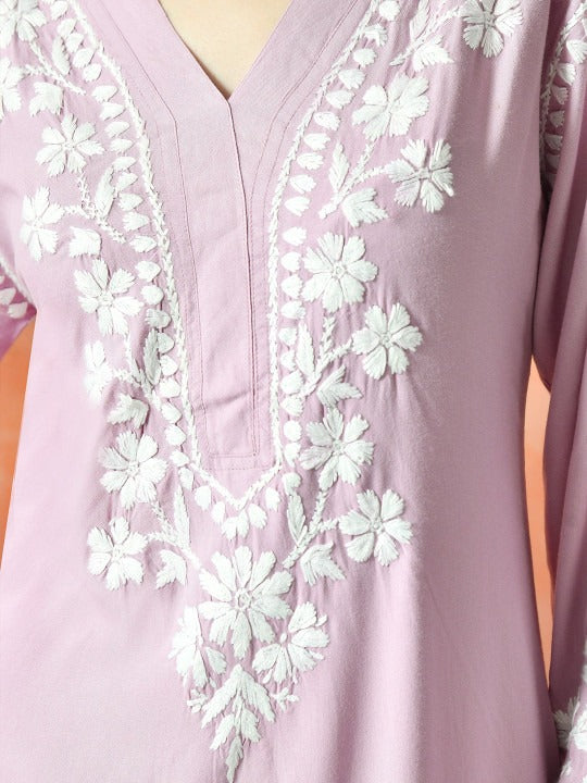 Pink Rayon V Neck Kurti