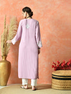 Pink Rayon V Neck Kurti