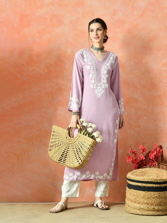 Pink Rayon V Neck Kurti