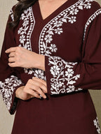 Wine Rayon V Neck Kurti