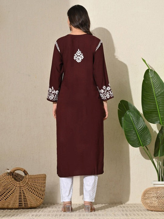 Wine Rayon V Neck Kurti