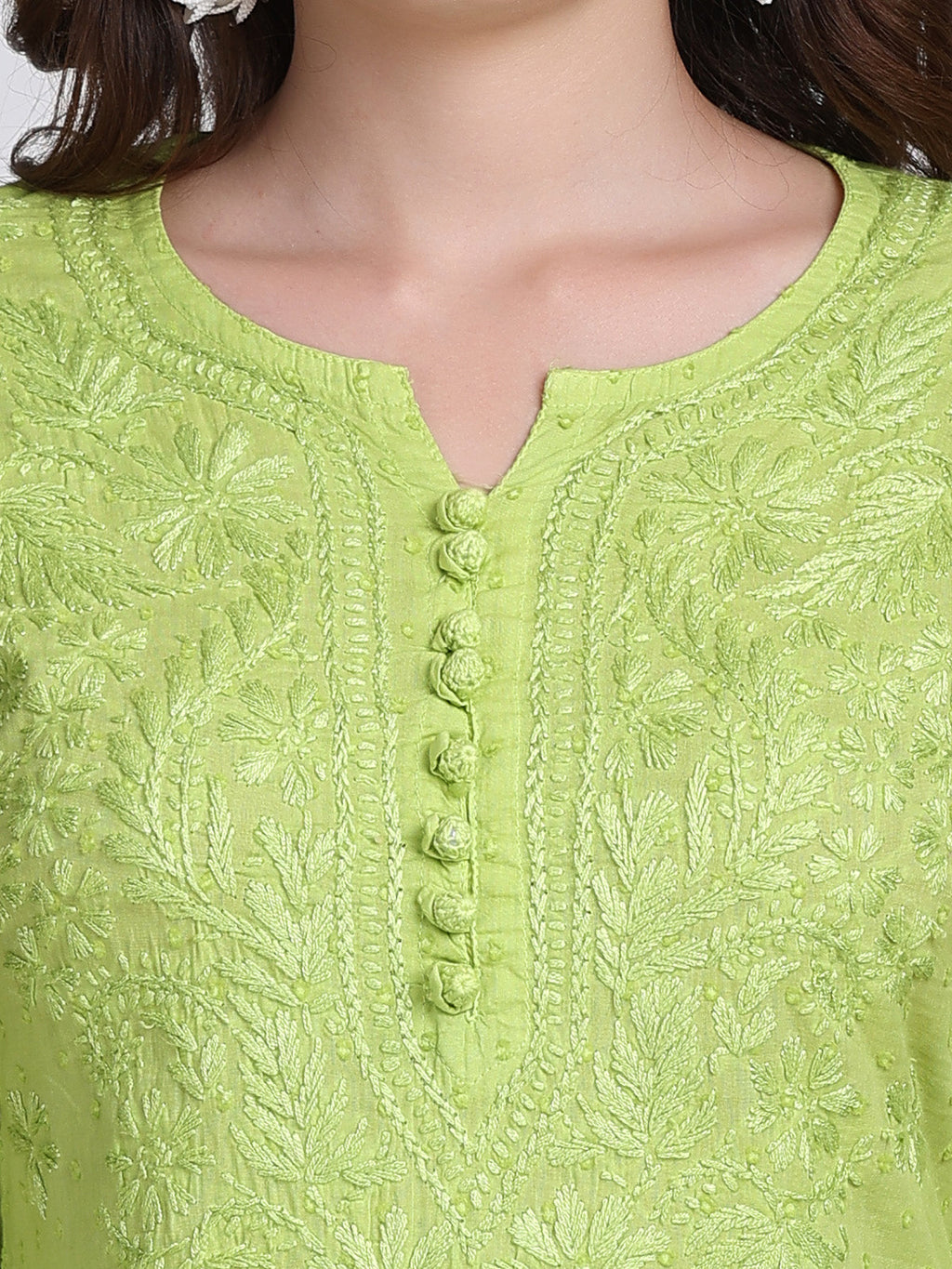 Parrot Green Shifa Dyed Cotton Kurti & Lycra Pant Set