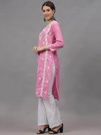 Pink Ayat Cotton Chikankari Long Kurti