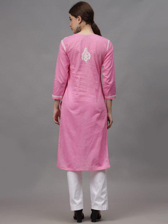 Pink Ayat Cotton Chikankari Long Kurti