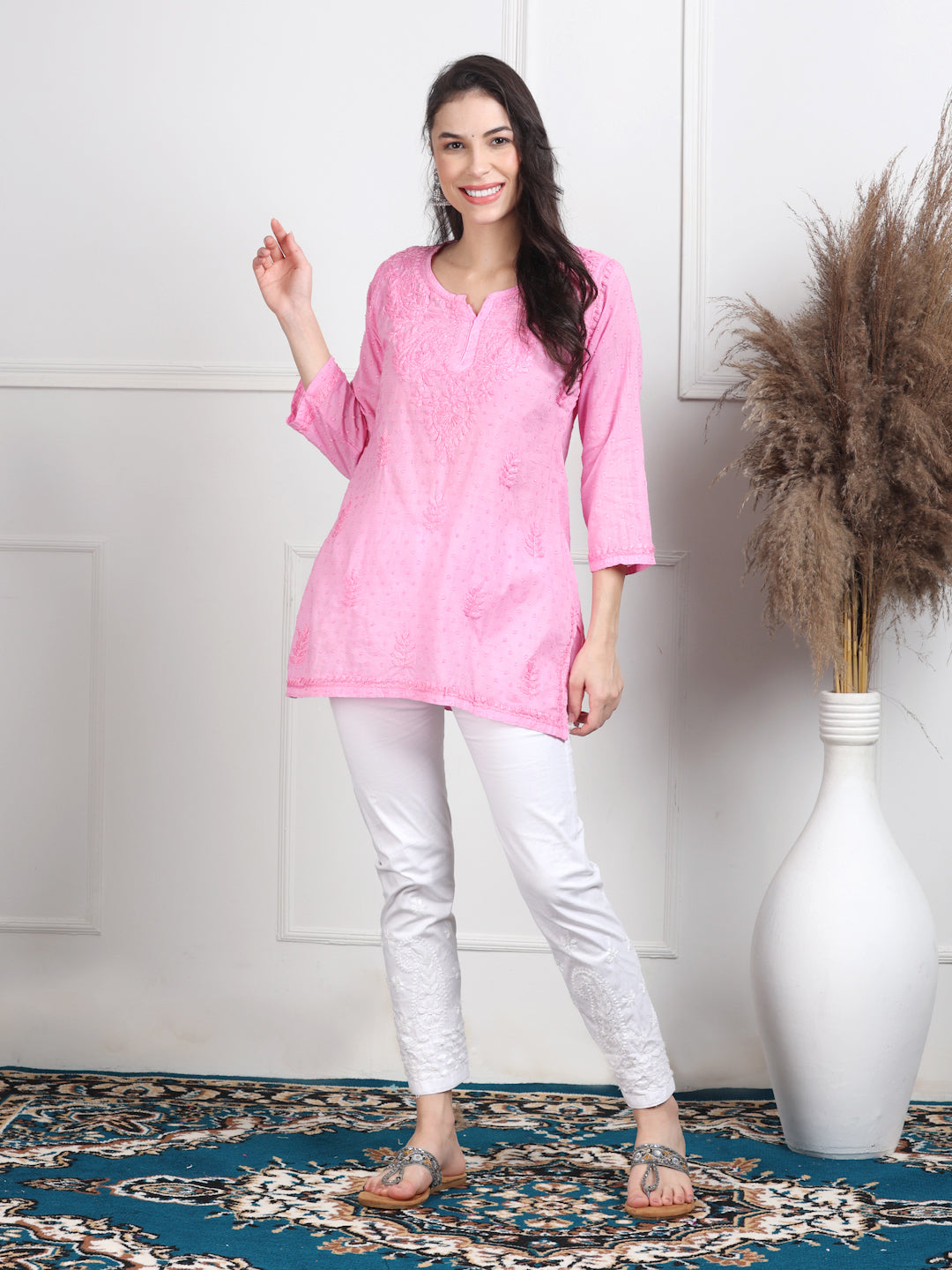 Pink Nuzhat Dyed Short Cotton Top/Kurti