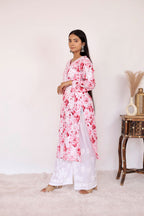 Pink Samina Floral Print Mulmul Kurta