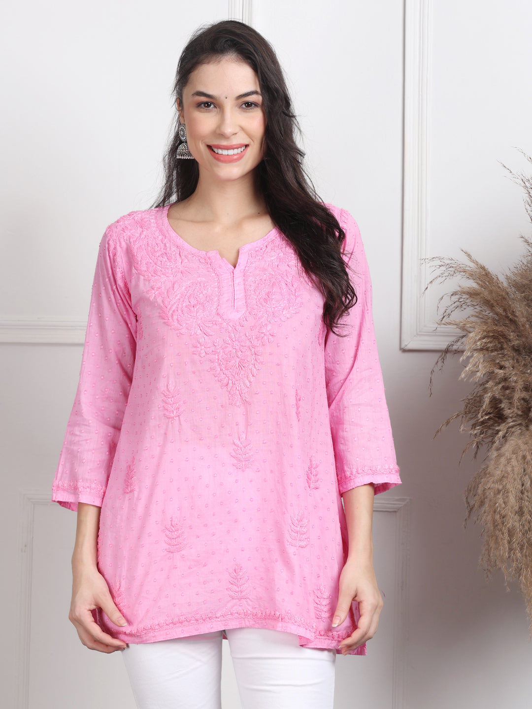 Pink Nuzhat Dyed Short Cotton Top/Kurti