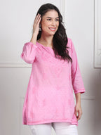 Pink Nuzhat Dyed Short Cotton Top/Kurti