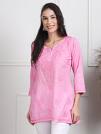 Pink Nuzhat Dyed Short Cotton Top/Kurti