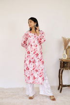 Pink Samina Floral Print Mulmul Kurta