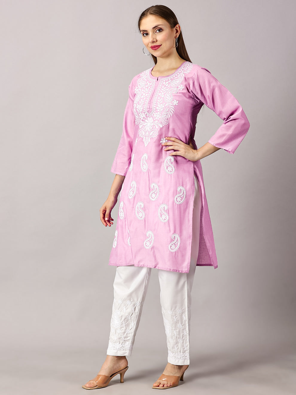 Pink Muzdah Cotton Kurti & Lycra Pant Set