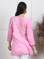 Pink Nuzhat Dyed Short Cotton Top/Kurti