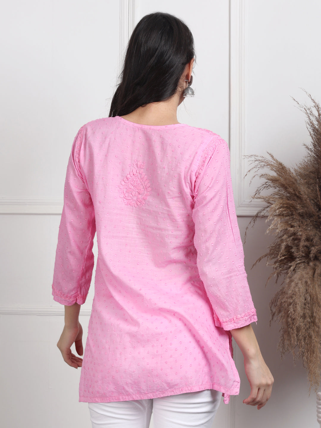 Pink Nuzhat Dyed Short Cotton Top/Kurti