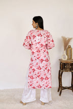 Pink Samina Floral Print Mulmul Kurta