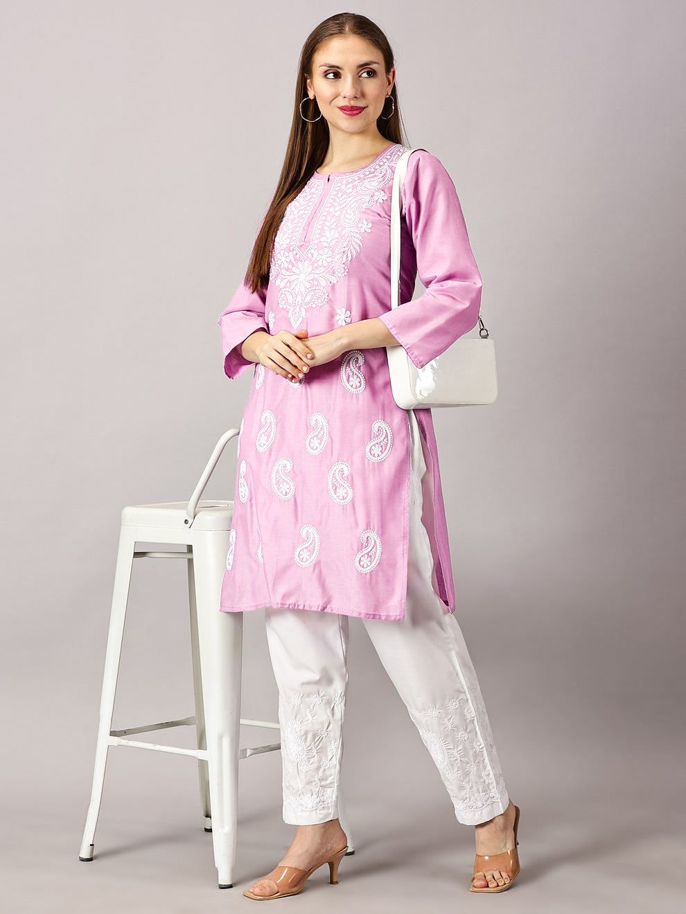 Pink Muzdah Cotton Kurti & Lycra Pant Set