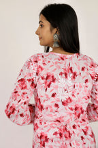 Pink Samina Floral Print Mulmul Kurta