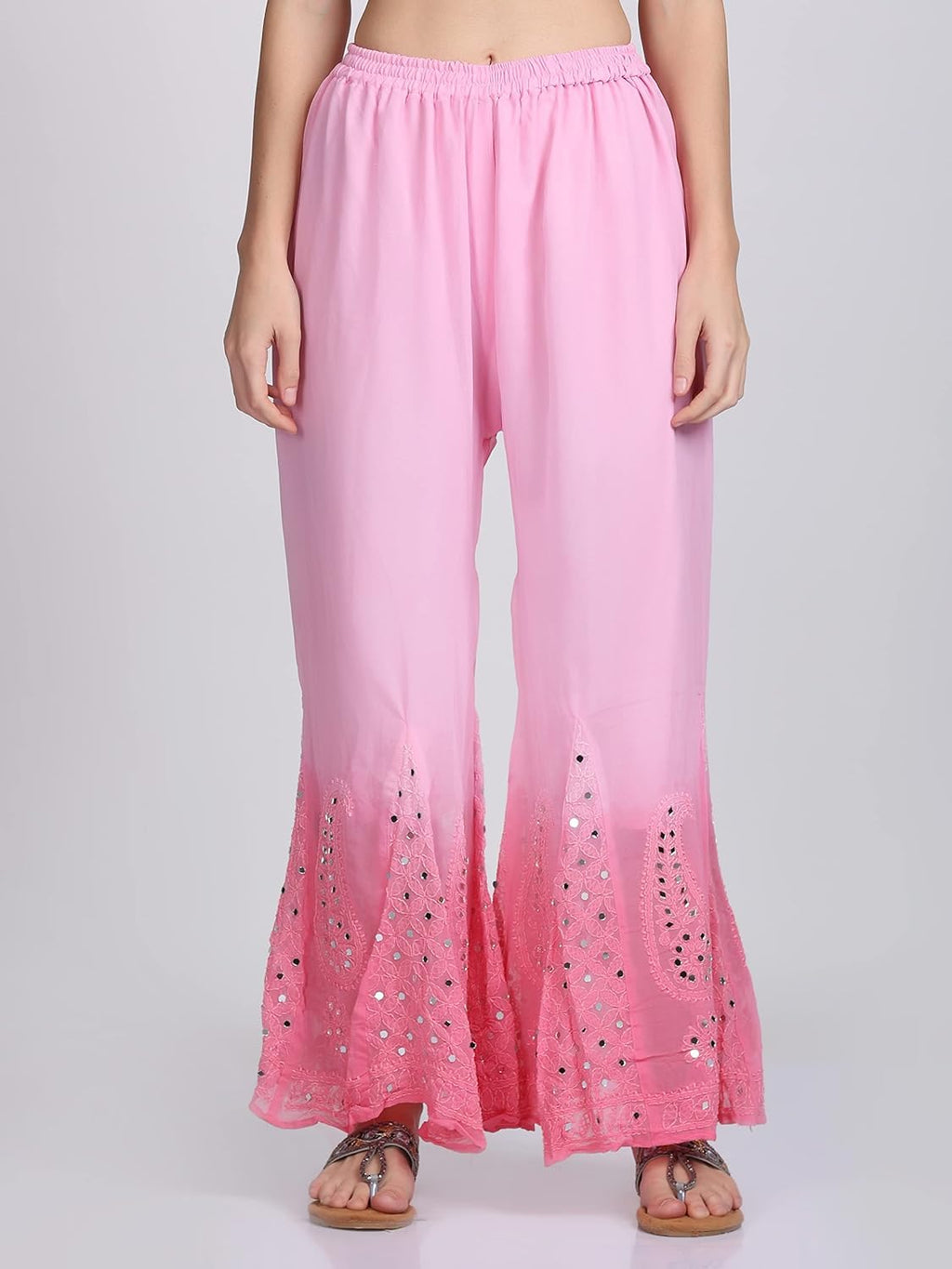 Pink Hina Ombre Dyed Mirror Work Kurti Set