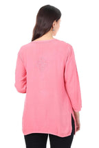 Zahra Baby Pink Dyed Short Rayon Chikankari Top - Comfortable & Non-Transparent Chikankari Short Kurti