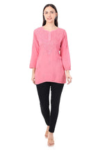 Zahra Baby Pink Dyed Short Rayon Chikankari Top - Comfortable & Non-Transparent Chikankari Short Kurti