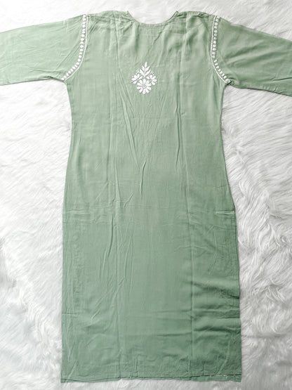 Women's Premium Soft Rayon V Neck Straight Fit Lucknowi Chikankari Kurti