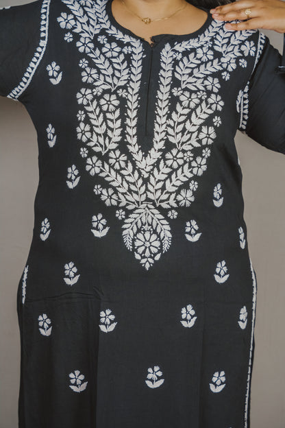 Batool Plus Size Rayon Lucknowi Chikankari Kurti & Palazzo Co-Ord Set - Ideal for Casual Office & Everyday Comfort